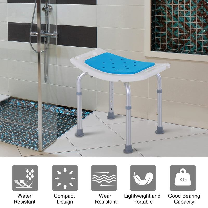 HOMCOM 6-Level Height Adjustable Aluminium Bath Room Stool Chair Shower Non-Slip Design w/Padded Seat Drainage Holes Foot Pad - BeesActive Australia