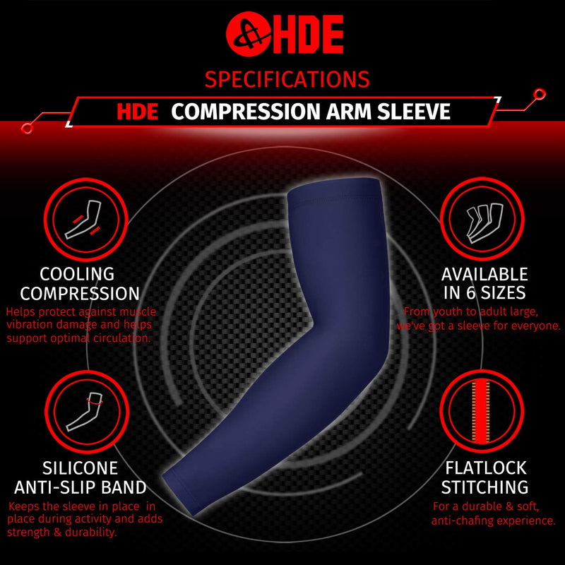 HDE Arm Sleeves for Men Women, Compression Sleeve Arm UV Protection Basketball Baseball Football (Pair) Navy Blue Large - BeesActive Australia