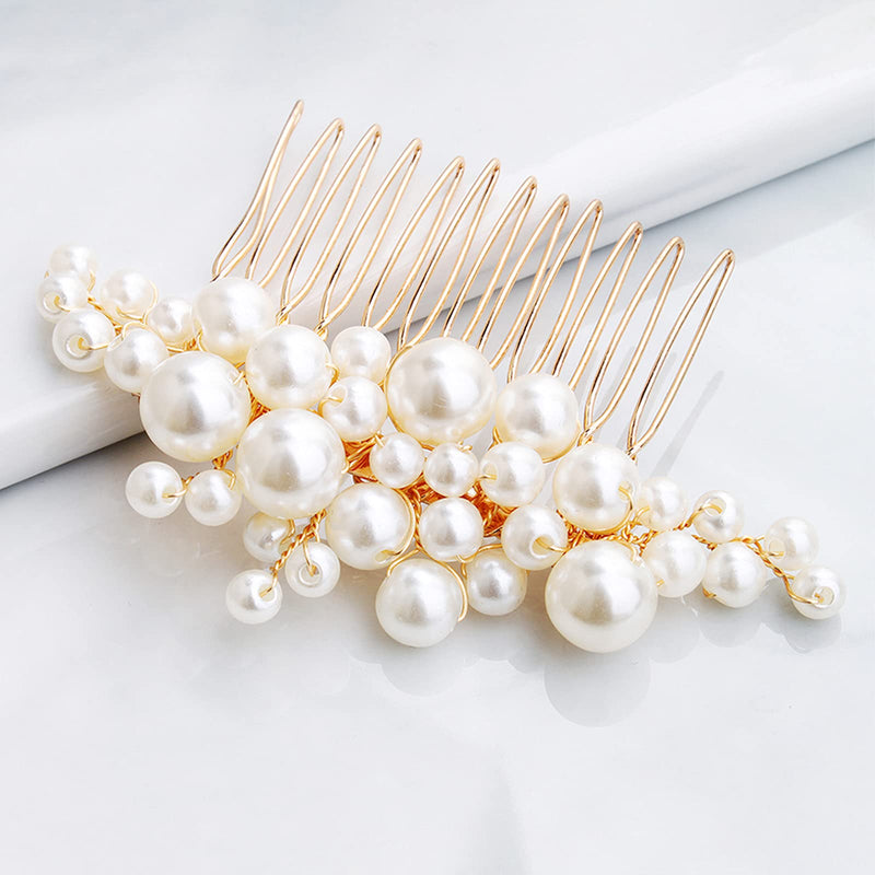 5 Pcs Bridal Pearl Hair Comb Hairpin Handmade Pearl Hair Slides Rhinestone Bridal Headpiece Hair Accessories for Women - BeesActive Australia
