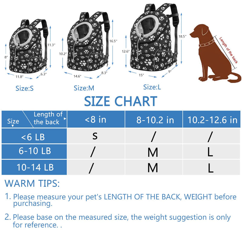Dog Backpack Carrier for Small Dogs Cats Rabbits Cute Mesh Paws Puppy Front Carrier Backpack Breathable Head Out Design with Reflective Safe Pet Carrier Backpack for Travel Outdoor Hiking Medium - BeesActive Australia