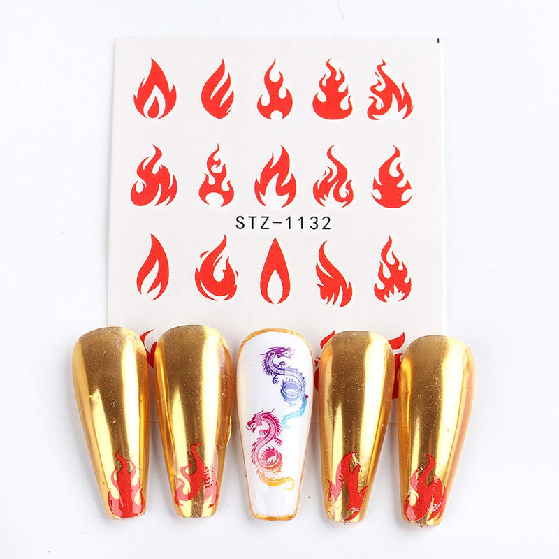 24 Sheets Fashion Nail Art Stickers Decals Cupid Eros Valentine's Day Dragon Snake Flame Chinese characters Pattern Mixed Chinese Style Nail Supplies Design Water Transfer Charms Nail Decorations - BeesActive Australia