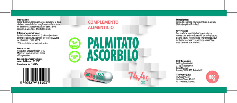Ascorbyl Palmitate 500mg 120 Vegan Capsules, 3rd Party Lab Tested, High Strength Supplement, No Fillers or Bulkers, Gluten and GMO Free - BeesActive Australia