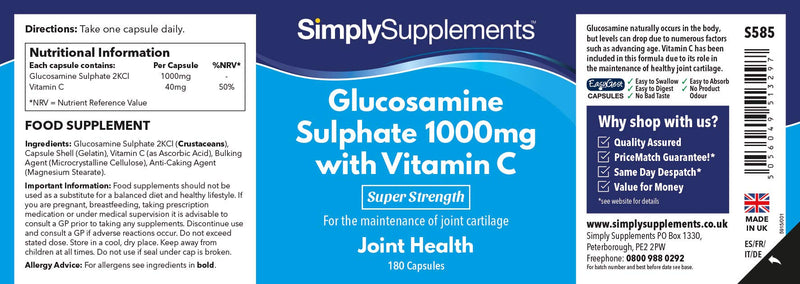 Glucosamine 1000mg with Vitamin C | 180+180 (360) Capsules | Formulated to Provide Support for an Active Lifestyle | Manufactured in The UK - BeesActive Australia