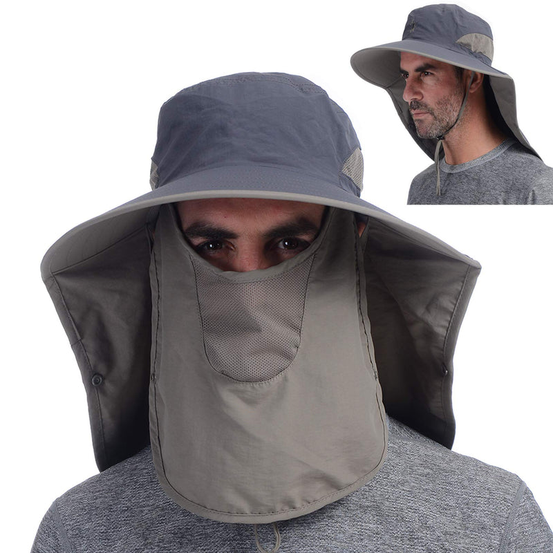 [AUSTRALIA] - USHAKE Outdoor Fishing Hat with Face Neck Flap Cover, Wide Brim Sun Hat Dark Grey 