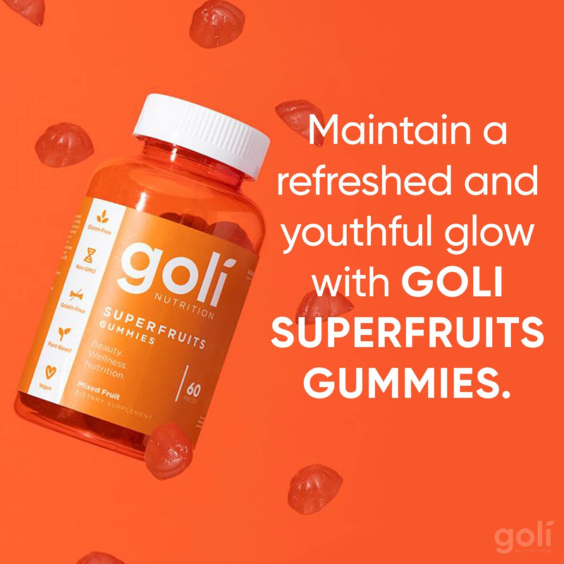 SUPERFRUITS Vitamin Gummy by Goli Nutrition - 60 Count - with Collagen-Enhancing Ingredients. Radiate. Rejuvenate. Refresh (Mixed Fruit, Vegan, Plant-Based, Non-GMO, Gluten-Free & Gelatin Free) 60 Count (Pack of 1) - BeesActive Australia