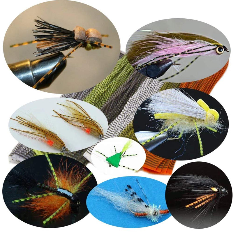 Greatfishing 10pcs Mix 10 Color Each 50 Strands/Pack 0.8mm Wide Fly Tying Rubber Flutter Legs Grizzly Barred Black Olive Green Yellow Orange Streamer Zonker Nymph Fly Tying Rubber String - BeesActive Australia
