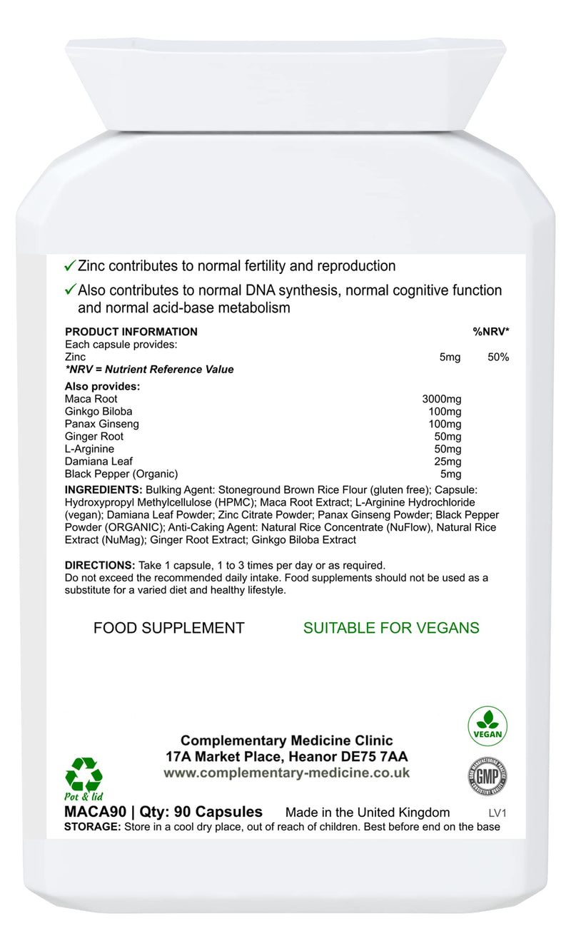 Complementary Supplements - 3000mg High Strength Maca Fertility Complex for Men - Hormonal & Testosterone Balance - 3 Months Supply - 90 Capsules - BeesActive Australia