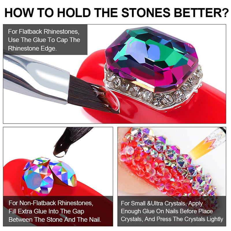 WIPE OFF 15ml LED GEL Rhinestone Glue For Nails+Gems (Glass+Gold+Acrylic)+1 Dual-Use Pen (Dotting & Brush) Nail Art Clear Resin Polish Thicker Sticky Adhesive Holds Decoration Jewelry Diamond Beads - BeesActive Australia