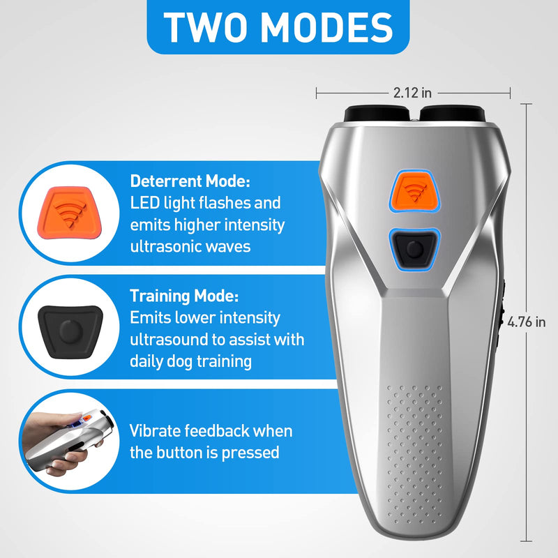 Dog Barking Control Devices Dual Sensor Anti Barking Device with Training/Deterrent Modes Dog Whistle to Stop Barking Ultrasonic Dog Barking Deterrent with LED Flashlight 25 FT Range Rechargeable silver - BeesActive Australia