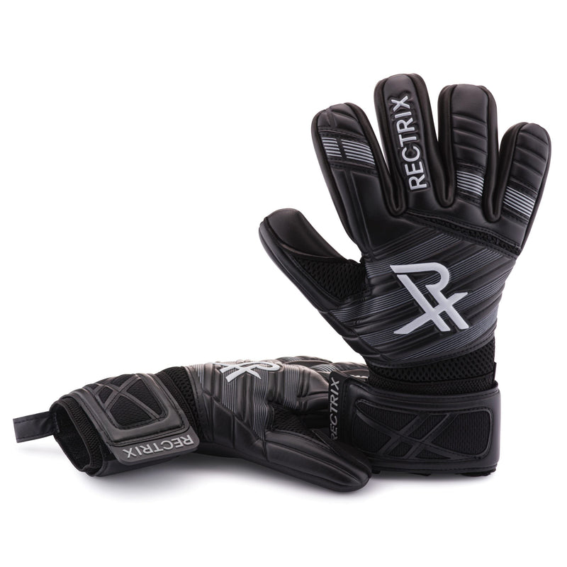 Rectrix 1.0 Goalkeeper Gloves (with Free Zip Case) - Negative Cut - Youth & Adult Sizes (10, Black) - BeesActive Australia
