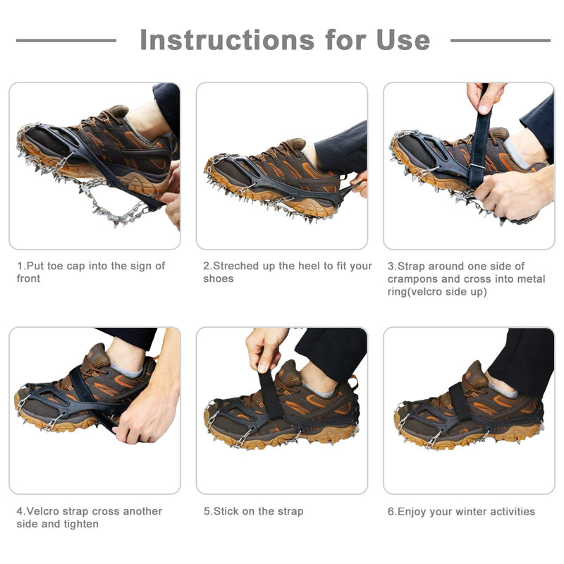 U UZOPI Ice Cleats Crampons Traction Snow Gripper for Boots Shoes Women Men Kids Anti Slip 24 Stainless Steel Spikes for Hiking Fishing Walking Climbing Mountaineering black Large - BeesActive Australia