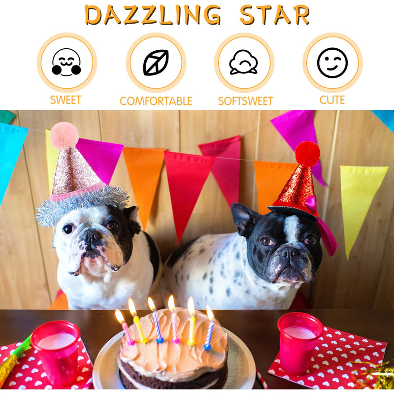 4 Pieces Dog Birthday Hat for Pets Christmas Party Decoration Accessories Pet Headband Hats Charms Grooming Accessories (Red, Pink, Gold, Blue,Fresh Style) - BeesActive Australia
