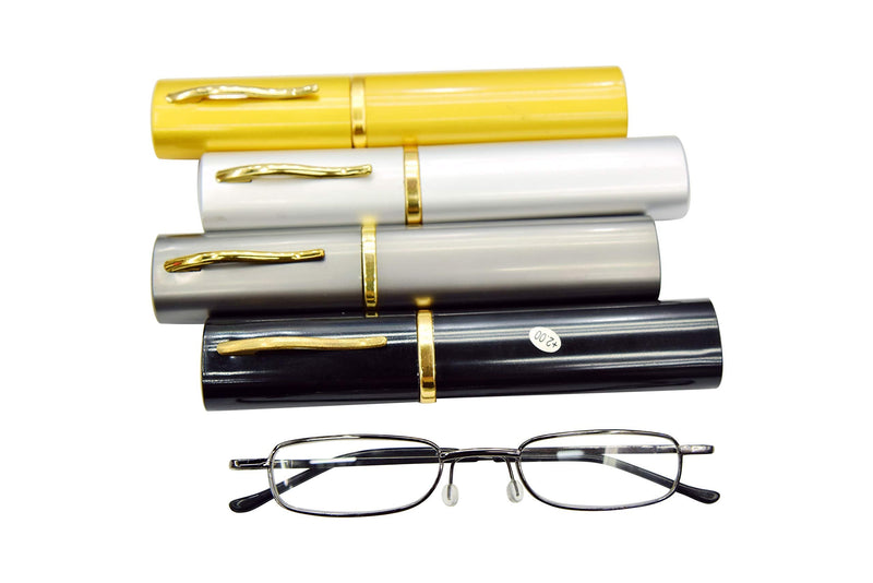 MT74 Pen Holder Grey or Silver Frame Compact Reading Glasses with Case with 12 Lens Strength Variations Up to +3.75 Black 4.0 x - BeesActive Australia