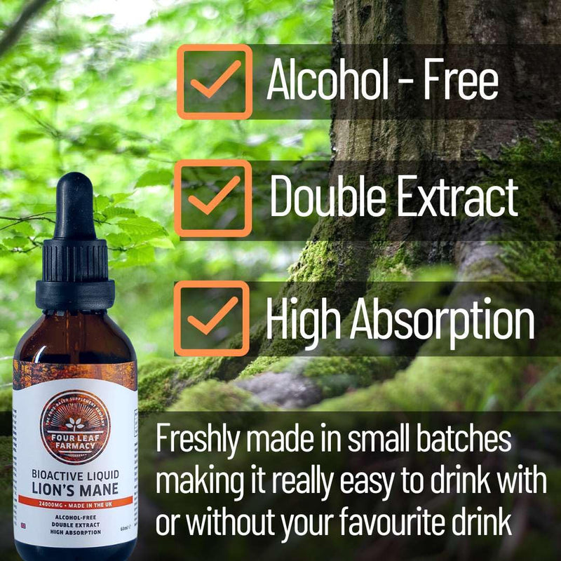 Lions Mane Supplement - High Strength Liquid Lions Mane 24000mg - Made in UK - Pure Alcohol Free - BeesActive Australia
