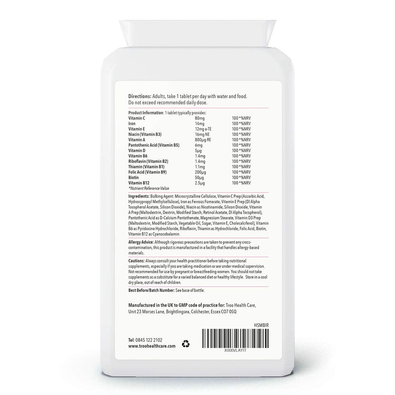 Multi Vitamins with Iron Supplement - 180 Tablets - Daily One A Day Multivitamin with Vitamin C, B, A and D � Immune Support Suitable for Men and Women - UK Manufactured to GMP Standards - BeesActive Australia