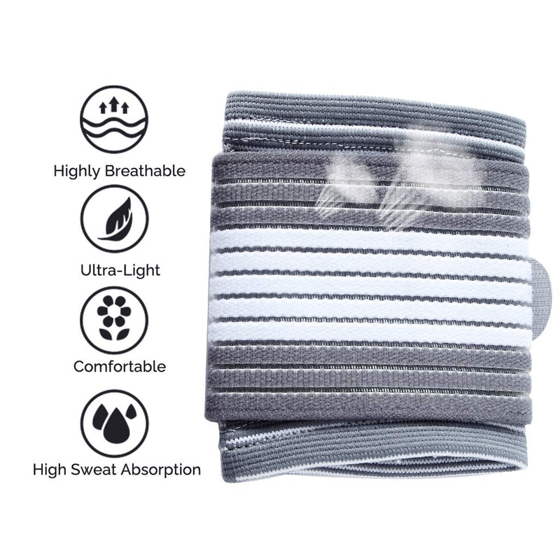 Neotech Care Wrist Band - Adjustable Compression Strap - Elastic & Breathable Fabric - Support Sleeve for Tennis, Sports, Exercise - Men, Women, Right or Left - Grey Color (Size S, 1 Pair) Small (Pack of 2) - BeesActive Australia