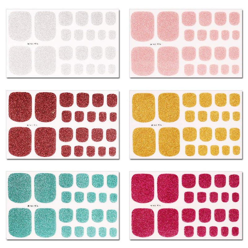 WOKOTO 6 Sheets Adhesive Toenail Art Polish Decals With 1Pcs Nail File Glitter Nail Wraps Sticker Strips Manicure Kits For Women - BeesActive Australia