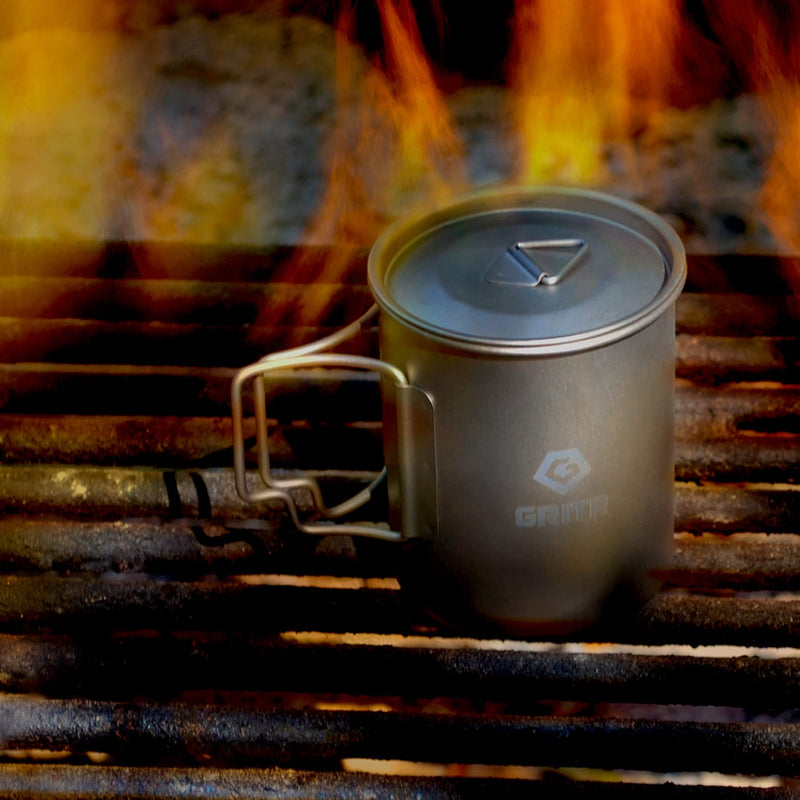 GRITR Titanium Cup 15.2 oz / 450ml Lightweight Titanium Multi-Purpose Camping Mug with Lid and Folding Handles - BeesActive Australia