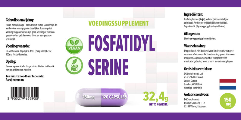 Phosphatidylserine 150mg 120 Vegan Capsules, Certificate of Analysis by AGROLAB Germany, High Strength Supplement, Gluten and GMO Free - BeesActive Australia