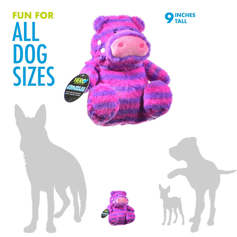 Hero Chuckles, Plush Squeaky Dog Toy, Durable Stuffed Animal with 3 in 1 Squeaker Hippo - BeesActive Australia