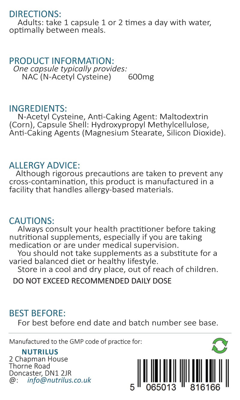 N-Acetyl Cysteine (NAC) 120 Capsules 600mg High Bioavailability Amino Acid Supplement - Vegan - UK Made - Liver, Lungs Support, Antioxidant - BeesActive Australia