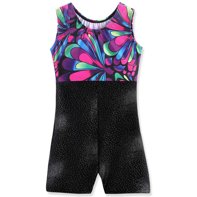 Leotards for Girls Gymnastics with Shorts Sparkle Butterfly Flowers Pattern Sleeveless Biketards Hotpink Black Assorted Colors 5-6 Years - BeesActive Australia