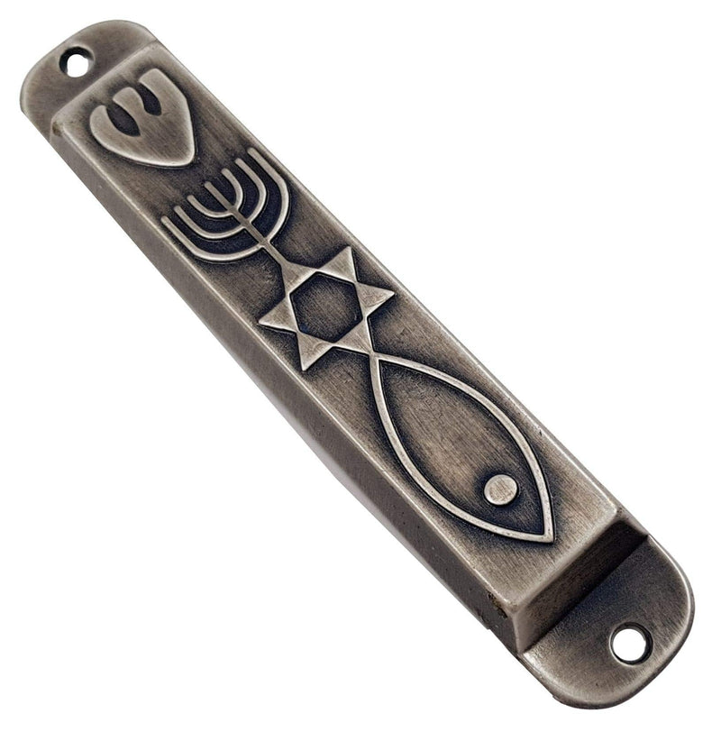 TALISMAN4U Pewter Messianic Mezuzah Case with Scroll for Door 3D Menorah Messianic Seal 10 cm / 4 Inch - BeesActive Australia