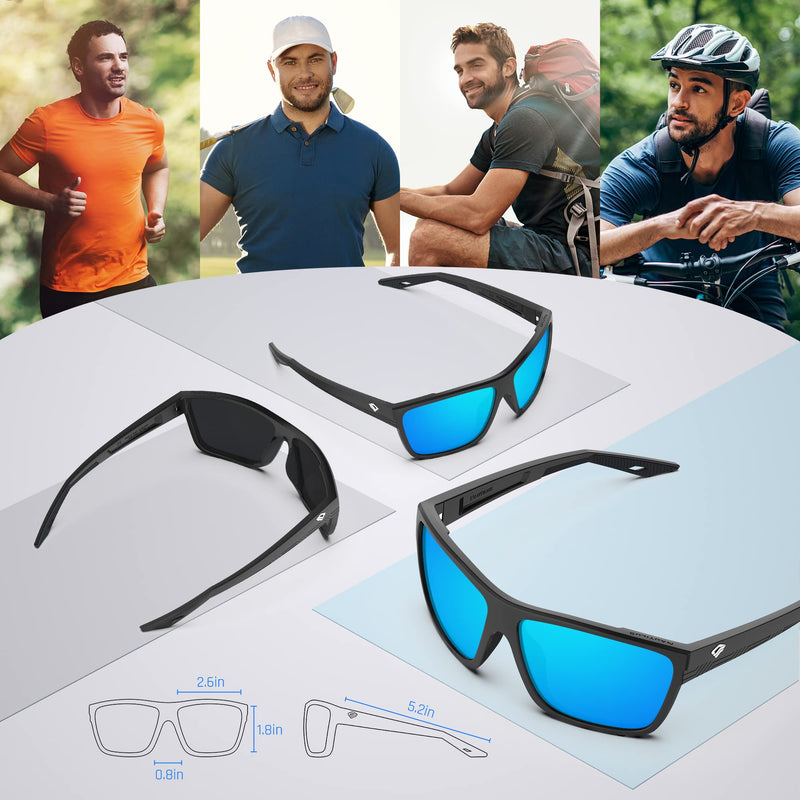 TOREGE Polarized Sports Sunglasses for Men Women Fishing Boating Beach Mountaineering Golf Tr77(c2-matte Black&black&ice Blue Lens) - BeesActive Australia