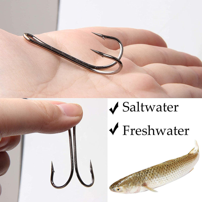 AGOOL Classic Double Fishing Hooks Kit 30/140pcs Frog Hooks Fly Tying Fishing Hooks Sharp Open Shank 3X Strong High Carbon Steel Barbed Black Small Size for Saltwater and Freshwater 140PCS KIT - BeesActive Australia