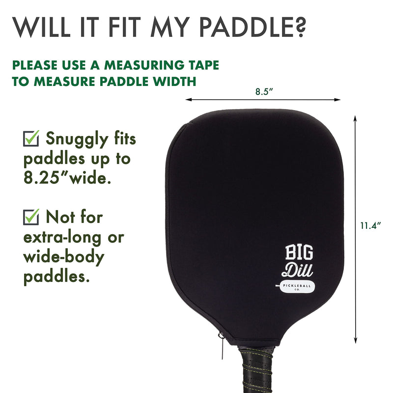 Big Dill Pickleball Co. Neoprene Sleeve Pickleball Paddle Cover - Fits Paddles up to 8.25" Wide Black - BeesActive Australia