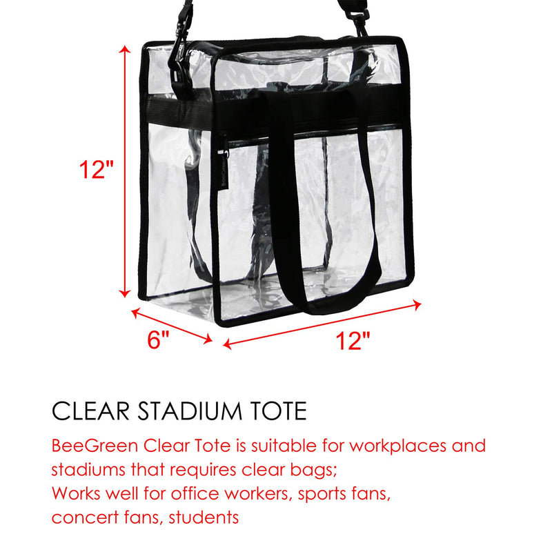 Stadium Clear Bags w Front Pocket and Shoulder Carry Handles,Stadium Events Security Approved Travel & Gym Vinyl Zippered Tote Bag Black - BeesActive Australia