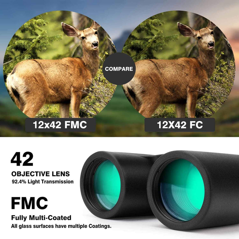 12x42 Binoculars for Adults, Portable and Waterproof Compact Binoculars with Low Light Night Vision, HD Clear High Power Large View Binoculars with Upgraded Phone Adapter for Bird Watching, Hunting - BeesActive Australia