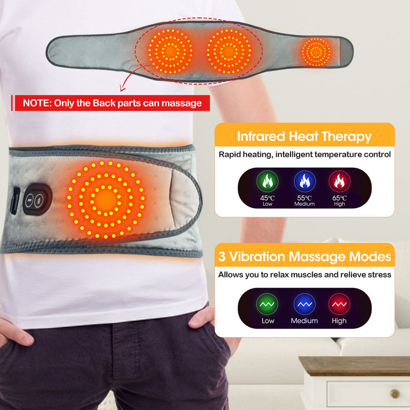 Electric Heating Pad for Back and Belly Massage, Heated Waist Belt Abdomen Warmer Belt with 3 Fast Heating Massaging Modes, Super Soft for Waist Back Pain Relief with 1.2m Adapter-49inches Long 49x9in Light Grey - BeesActive Australia