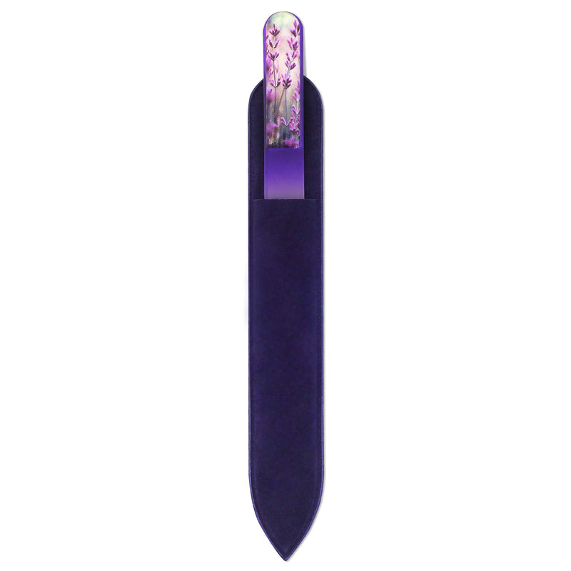 3D Genuine Czech Glass Nail File with Velvet Pouch – Double Sided Etched Different Grit Surface, Professional Nail Care & Art, Manicure & Pedicure, EU Quality by GLADZY 3D Colored Stripes - Lavender - BeesActive Australia