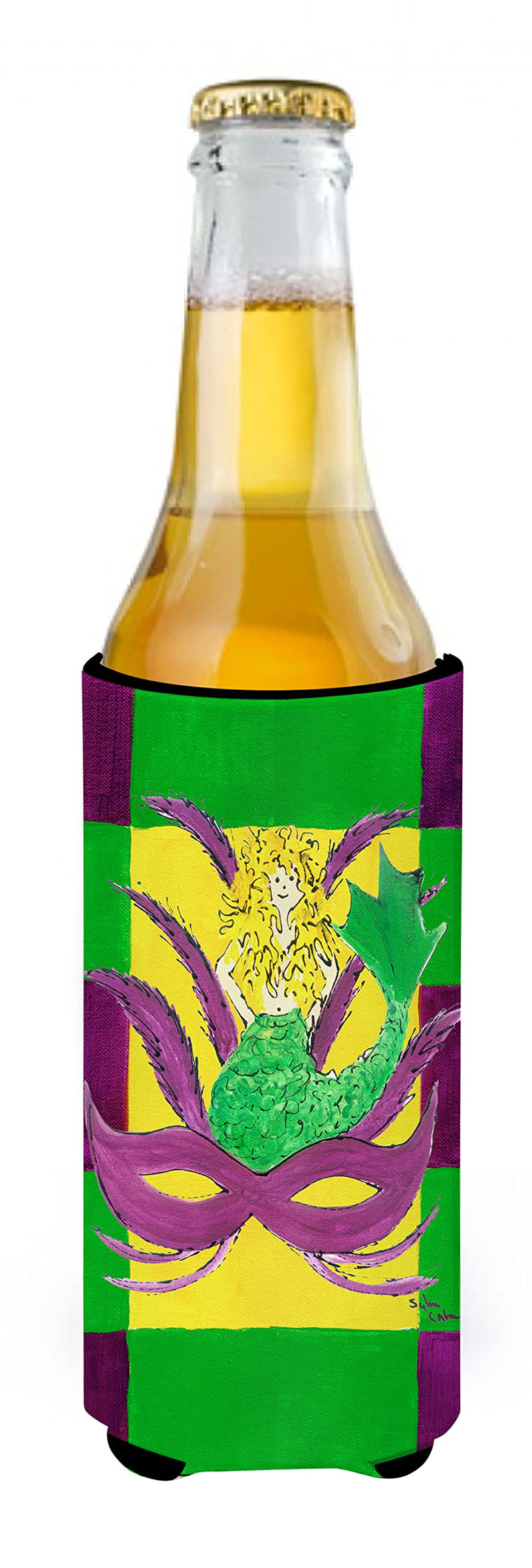 Caroline's Treasures 8162MUK Mardi Gras Ultra Beverage Insulators for Slim cans Blonde Mardi Gras Mermad with Mask Design, Slim Can, Multicolor - BeesActive Australia