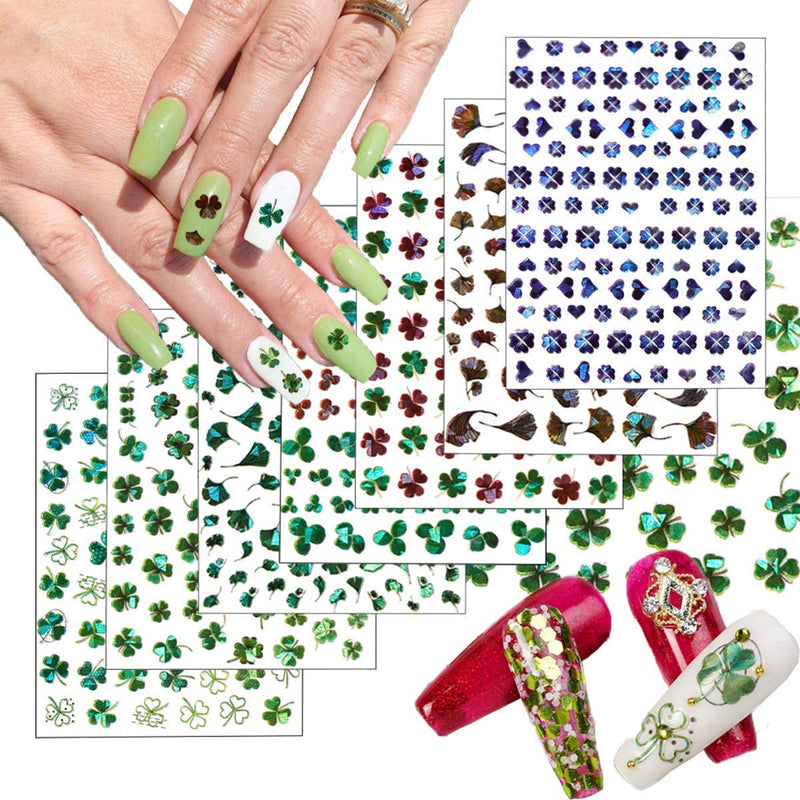 Shamrock Nail Art Sticker Decals 7Sheets St. Patrick's Day Clover Nail Decals 3D Self-Adhesive Shamrock Nail Art Supplies for Women Nail Decorations DIY Nail Accessories Manicure Designs Tips - BeesActive Australia