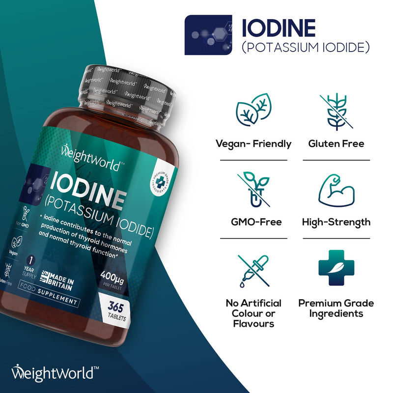 Iodine Tablets 400MCG - High Strength Potassium Iodide 400ug - 365 Vegan Tablets (1 Year Supply) - Non-GMO & Gluten-Free Supplement - Trace Mineral - High Potency Iodine Tablets - UK Made - BeesActive Australia