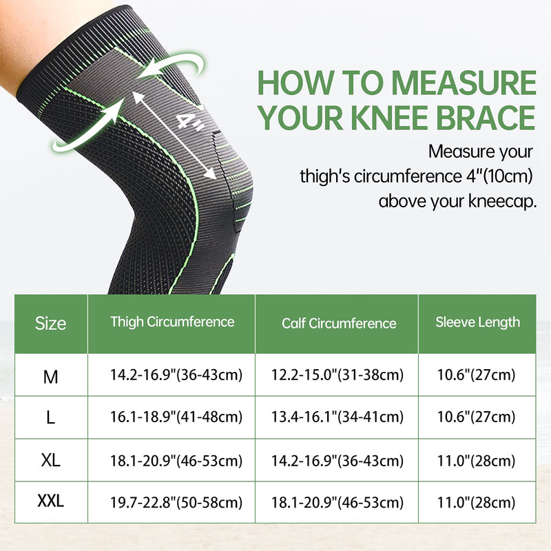 CosySun Knee Compression Sleeve Knee Braces for Men Women Knee Support Protector for Running Basketball Cycling Sport Football Weightlift Workout Arthritis Joint Pain Relief Meniscus Tear 2 Pack L Green - BeesActive Australia