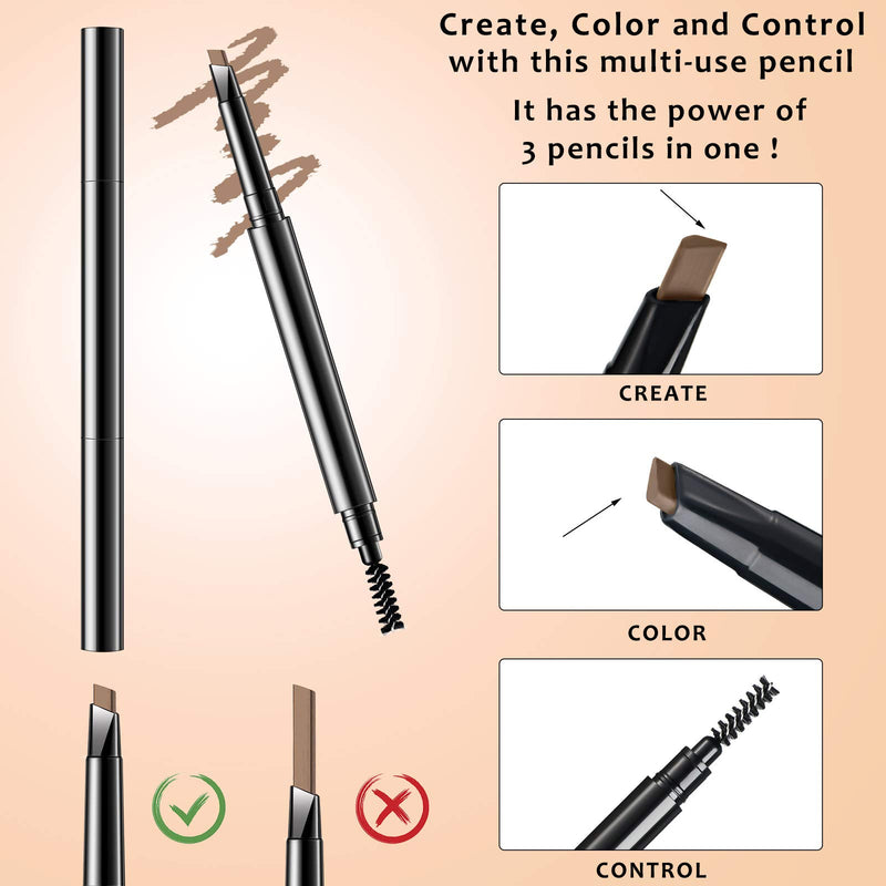 6 Packs Eyebrow Pencil Long Lasting with Brush, Waterproof Retractable Brow Pencil Mechanical Sweat-proof 2 in 1 Double Headed Brow Pencil and Brow Brush Makeup Tool (Coffee) Coffee - BeesActive Australia