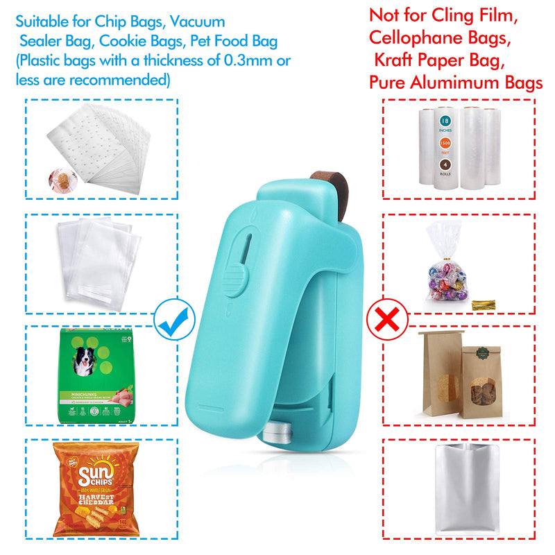 EZCO Bag Sealer Mini, Handheld Bag Heat Vacuum Sealer, 2 in 1 Heat Sealer & Cutter Portable Bag Resealer Machine Food Saver for Plastic Bags Storage Snack Cookies Fresh (Battery Included) Green - BeesActive Australia