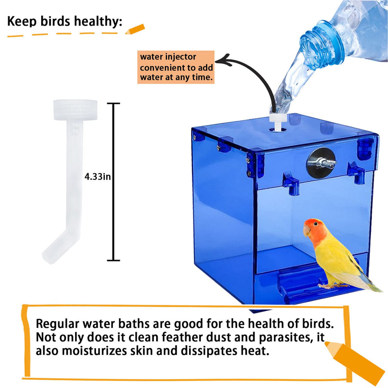 kathson Acrylic Bird Bath Box,Parrot Blue No-Leakage Bathtub for Cage Hanging Tube Shower Box Cage Accessory with Water Injector Birds Feeding Spoon for Small Pet Canary Lovebirds Budgies(3 Pcs) - BeesActive Australia