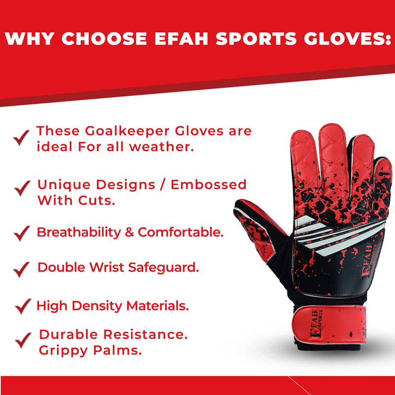 EFAH SPORTS Soccer Goalkeeper Gloves for Kids Boys Children Youth Football Goalie Gloves with Strong Grips Size 3 suitable for 5 to 6 year old Red - BeesActive Australia