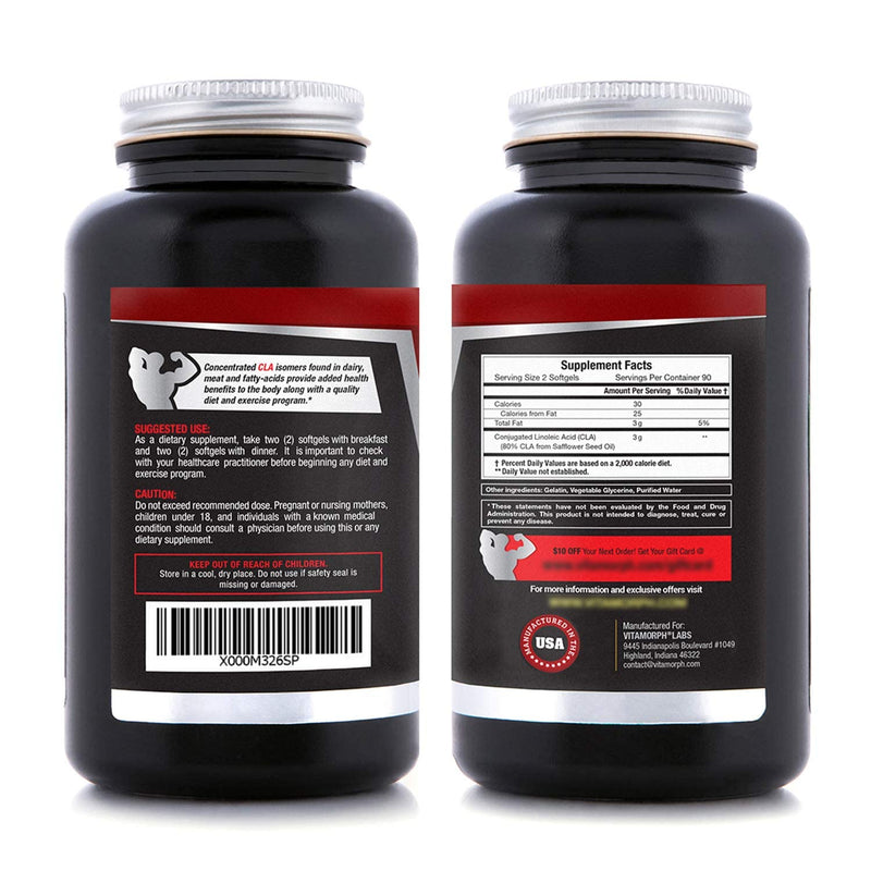 CLA 3000 - CLA Safflower Oil for Metabolism and Weight Loss Management, Maximum Strength Conjugated Linoleic Acid, Stimulant-Free Non-GMO Safflower Cla by Vitamorph Labs - 180 Softgels - BeesActive Australia