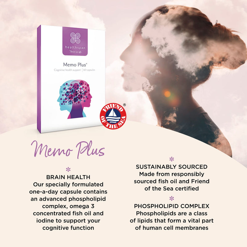 Healthspan Memo Plus (2 months' supply) | To support your brain Health & cognitive function | 350mg Advanced Phospholipid Complex | 179mg Omega 3 Fish Oil | 75�g Iodine | Friend of the Sea | One-a-day - BeesActive Australia
