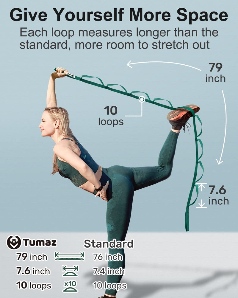 Tumaz Stretching Strap - 10 Loops & Non-Elastic Yoga Strap [Budget Version]- The Perfect Home Workout Stretch Strap for Physical Therapy, Yoga, Pilates, Flexibility - [Included E-Book, Extra Durable] - BeesActive Australia