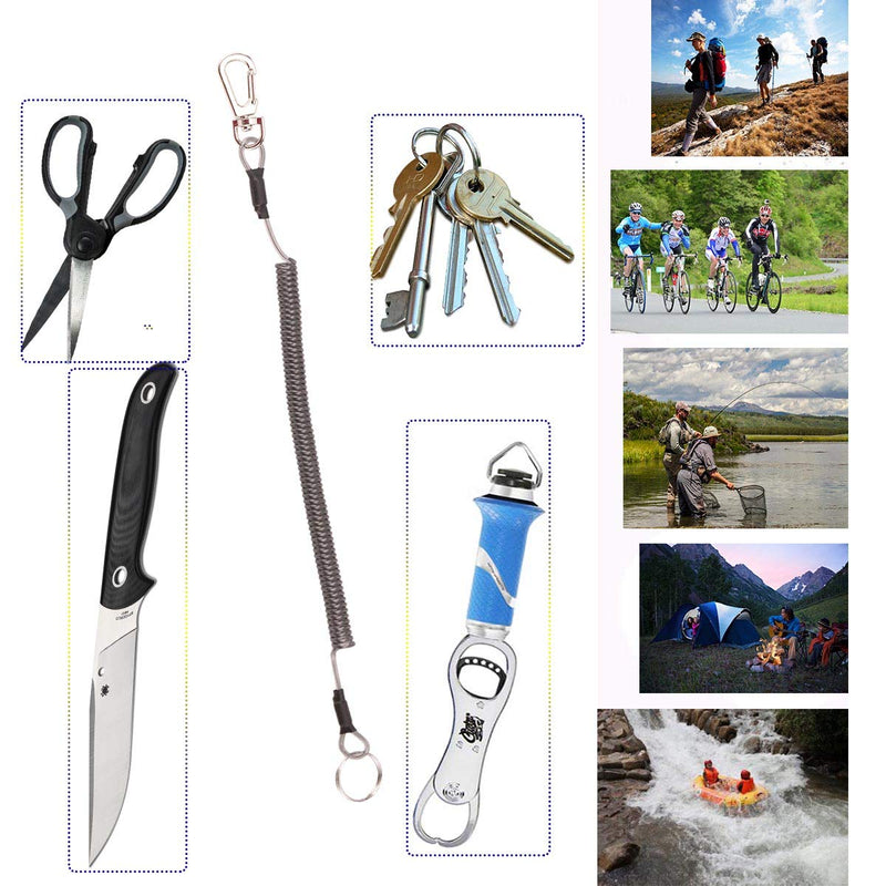 BB Hapeayou Fishing Lanyard (7Pcs) Safety Retractable Coiled Tether with Carabiner and Split Ring for Pliers, Boating, Tools(Black) - BeesActive Australia