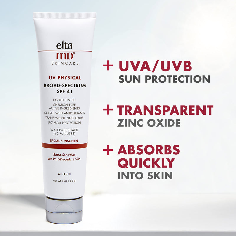 EltaMD UV Physical Tinted Mineral Sunscreen, Chemical-Free Face Sunscreen for Sensitive Skin and Post-Procedure Skin, Non-Greasy, Broad-Spectrum SPF 41, 3.0 oz - BeesActive Australia