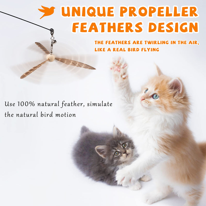 JXFUKAL Cat Wand Toys, Interactive Cat Toys with 3 Feather Refills, 29'' Flexible Steel Wire, Sturdy Wood Handle & Bell for Kitty Kitten, Cat Toys for Indoor Cats Cat Teaser Cat String Toy Set A - BeesActive Australia