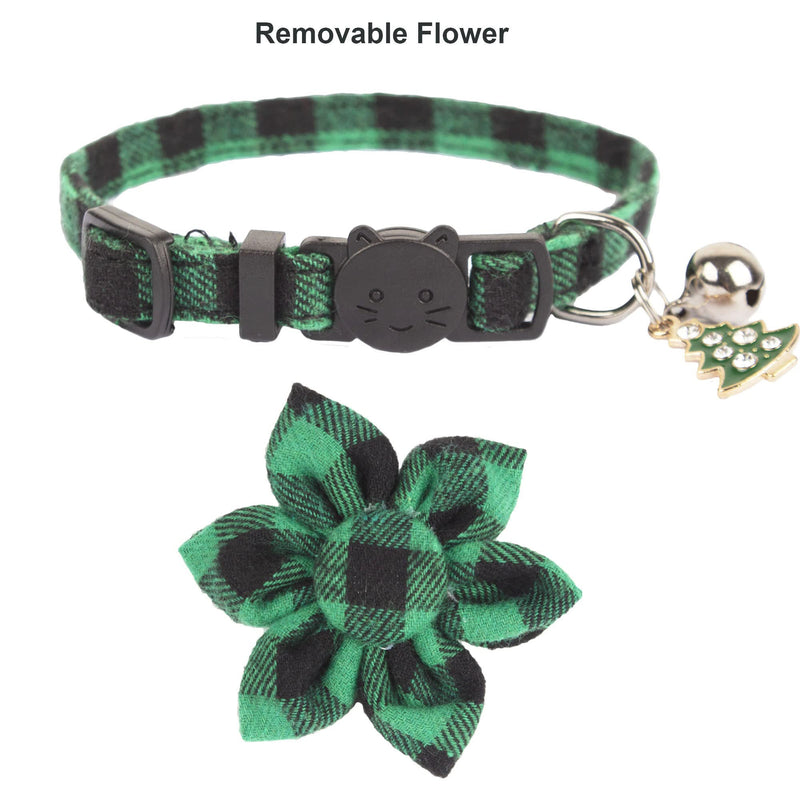 ADOGGYGO Christmas Cat Collars with Flower Bell, 2 Pack Breakaway Cat Christmas Collar with Removable Floral, Red Green Plaid Flower Collars for Cats - BeesActive Australia