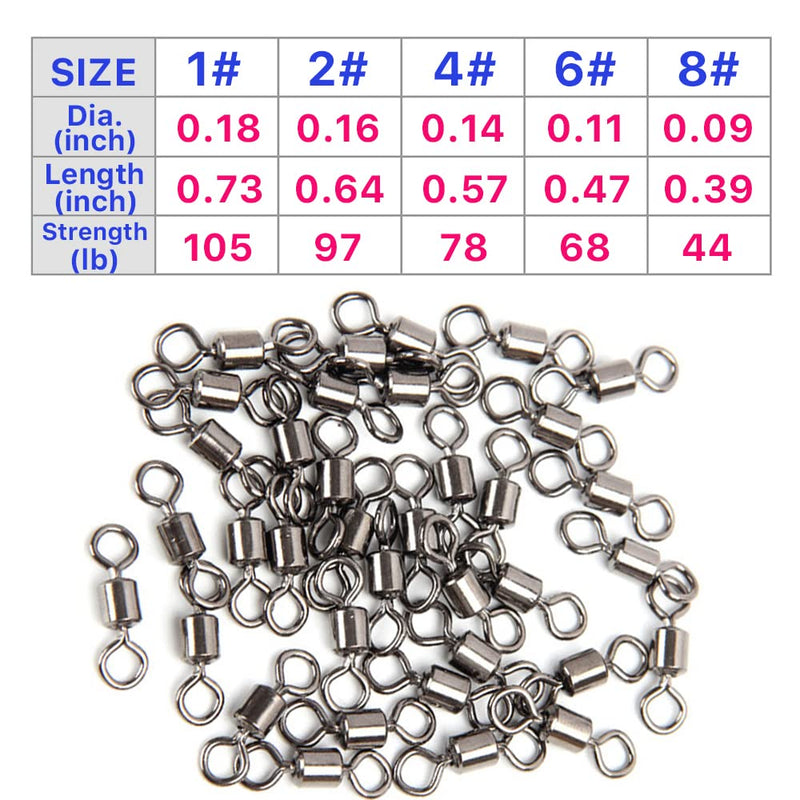 Piscorush 70pcs Fishing Swivels Rolling Barrel Swivels Multisize High Strength Stainless Steel Rolling Swivels Fishing Hook Line Connector Tackle Accessories - BeesActive Australia